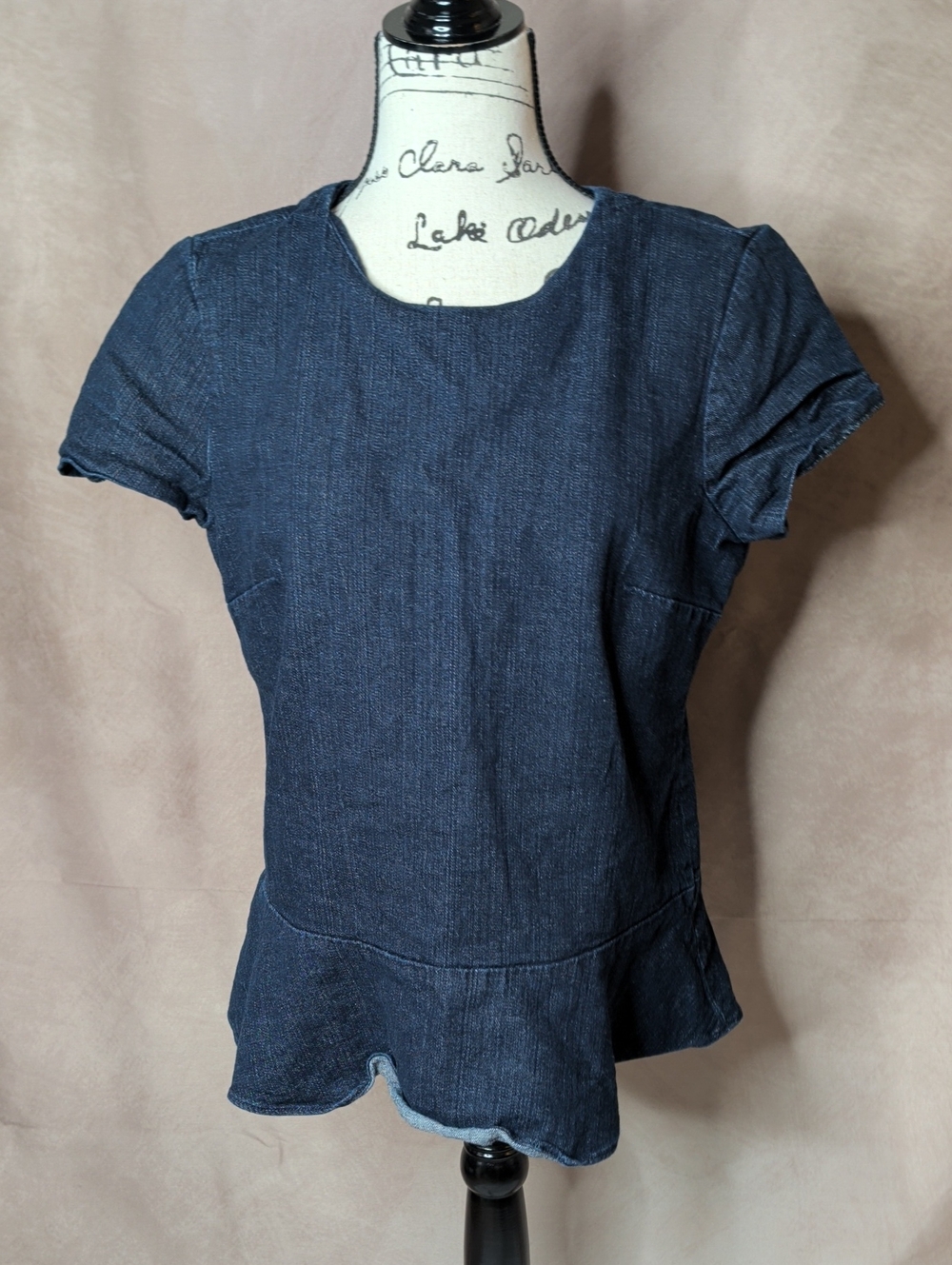 Banana Republic Dark Wash Denim Peplum Short Sleeve Top Size Medium